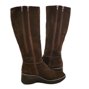 Aerosoles 2015 Front Kick Tall Brown Suede Leather Wedge Heel Boot, Women's 7.5
